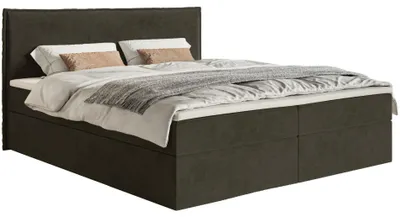 Image de Selsey Softie - Lit Boxspring 160x200 cm avec topper et espace de rangement, velours hydrofuge, vert foncé
