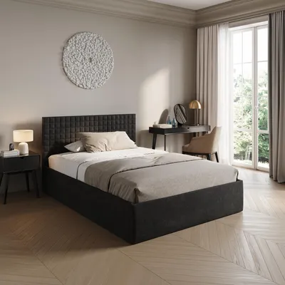 Produktbild von Home Collective Polsterbett 140x200 cm Doppelbett Bett mit verstellbarem Lattenrost & Stauraum | VARDO-Stoff Schwarz