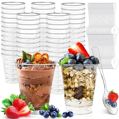 60 Dessertbecher mit Löffeln, 80 ml, transparent, Plastik