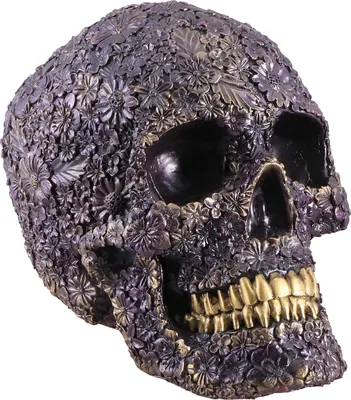 Produktbild von Totenkopf mit Blumen lila 13 x 22 x 16 cm