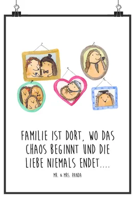 Produktbild von Mr. & Mrs. Panda Bild Igel Familie DIN A4 - Weiß - Geschenk, Kunstdruck, Bruder, Wandbild, Muttertag, Bilder, Plakat, drucke, wanddeko, Schwester