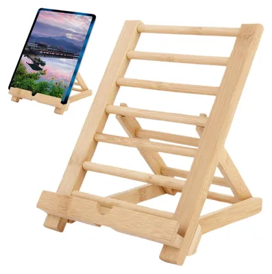 Zdjęcie produktu dla Regulowany drewniany uchwyt na tablet do biurka i kuchni