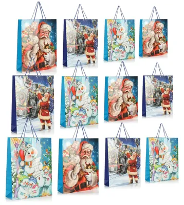 Produktbild von com-four® 12x Geschenktüte für Weihnachten, Nikolaus und Advent - Geschenkverpackung 42cm - XXL Geschenktasche mit Weihnachtsmotiven - Geschenkbeutel aus Papier