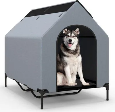 Immagine prodotto di Cuccia chiusa per cani - 132 cm - Per razze di taglia grande - Ampia cuccia - Finestre ventilate - Telo rimovibile - Grigio