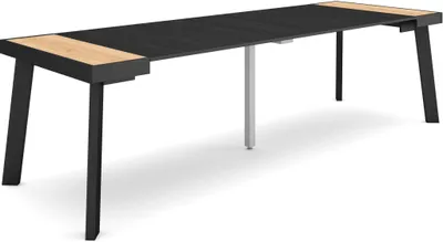 Produktbild von Ausziehbarertisch, 262x90x73cm, Für 12 Gäste, Hölzerne Beine, Eiche Schwarz