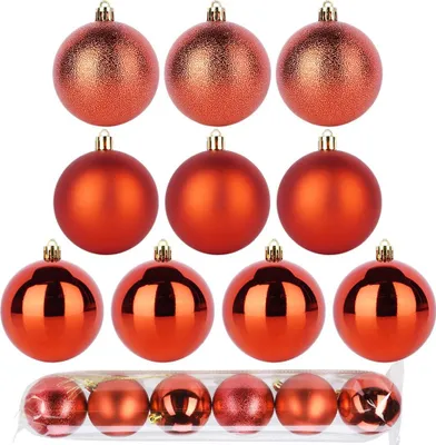 Produktbild von Christbaumkugeln - 6er Set - Bruchsicher - Kunststoff - Rote Weihnachtskugeln Geprägt 7cm