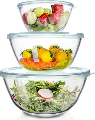 Zdjęcie produktu dla Zestaw 3 szklanych misek do mieszania WhiteRhino z pokrywką 4,2 l 2,5 l 1 l
