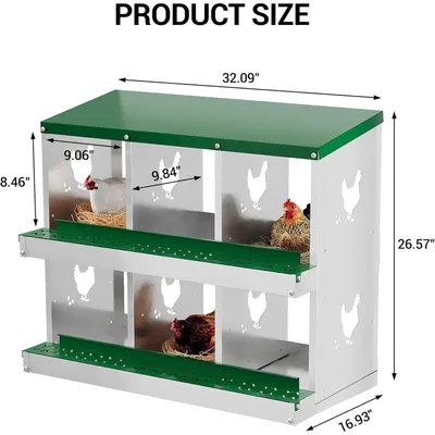 Obrázok produktu pre Hniezdiská pre slepice - 6-komorový hniezdny box - Jednoduché vyberanie vajec - Ľahko sa čistí - Vhodné do slepčína bez podstavca - Zelená farba