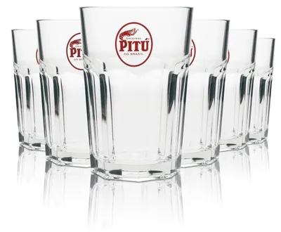 Produktbild von 6x Pitu Cachaca Glas Longdrink rotes Logo