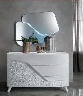 Image de Commode avec miroir Commodes en bois Meubles Armoire Chambre à coucher Blanc Sideboard Nouveau