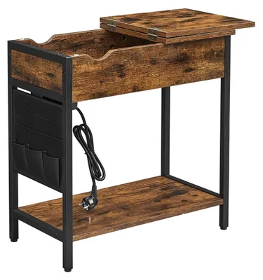 Produktbild von Vintage Nachttisch braun-schwarz mit Stofftasche und Steckdosenleiste 60 x 31,5 x 60 cm