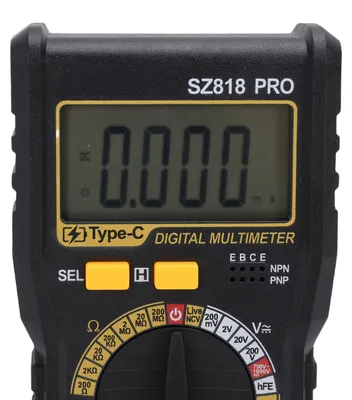 Produktbild von Digitalmultimeter, 1999 Zählstufen, Wechselstrom- und Gleichstrom-Spannungsmesser mit LCD-Hintergrundbeleuchtung, Datenhalt, automatische Abschaltung, HFE-Transistorprüfung, Strommessung,