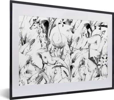 Produktbild von MuchoWow® Gerahmtes Poster Aquarellieren - Tiere - Pflanzen - Dschungel - Jungen - Mädchen - Kinder 40x30 cm - Poster mit Schwarzem Bilderrahmen Wandposter Rahmen Foto Bilder - Bilderrahmen - Poster im Rahmen