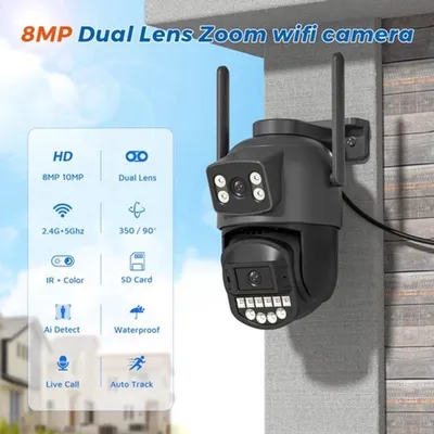 Obrázok produktu pre Bezpečnostná kamera, balenie 2 kusov, 5K, 10 MP, HD, WiFi, PTZ s dvojitou šošovkou