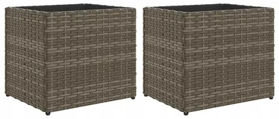 Produktbild von Graue Rattan Gartenpflanzgefäße, 2er-Set, 36x30x32 cm