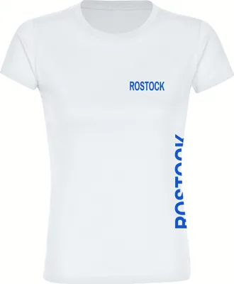 Produktbild von multifanshop Damen T-Shirt - Rostock - Brust & Seite, weiß, Größe S