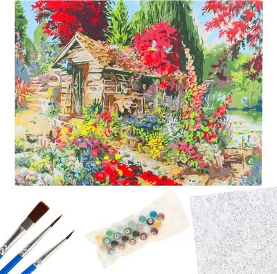 Zdjęcie produktu dla Tg64616-3 Obraz Do Malowania Po Numerach Bez Ramy 30X40 Wiejski Domek