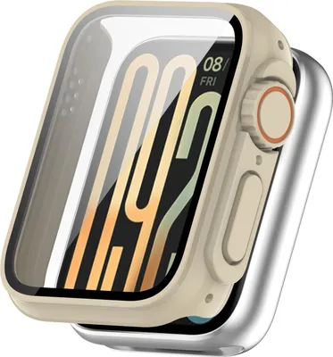 Image de Pour Xiaomi Smart Band 9 Pro Housse plastique PC Smart + verre trempé H9 dur Beige