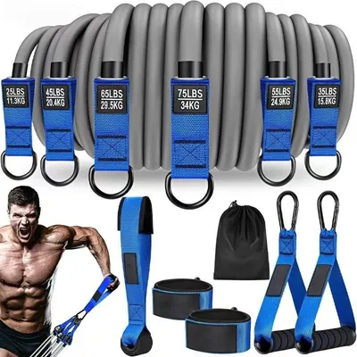 Immagine prodotto di INF Set di fasce di resistenza multifunzionali da 12 pezzi (136 kg) per allenamento a casa Blu+Arancione