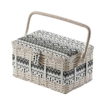 Produktbild von Kobolo Nähkästchen Nähkorb Nähkörbchen Nähkasten - Textil schwarz weiß - 28x18x16 cm Weben Stricken Häkeln Box Aufbewahrung Handarbeitskorb Geschenk