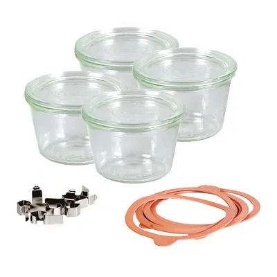 Immagine prodotto di WECK vaso a bordo tondo architrave 0,25 l vassoio da 4 con coperchio, anello e clip