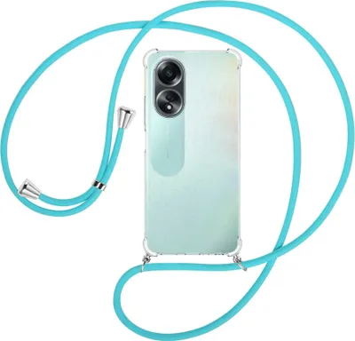 Produktbild von Handykette Backcover-Schutzhülle mit Band (Metall silberfarben) für Oppo A58 4G (CPH2577) - türkis