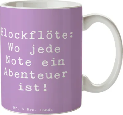 Produktbild von Mr. & Mrs. Panda Teetasse Spruch Abenteuer Blockflöte - Lavendeltraum - Geschenk, Kaffeetasse, Lernen, Bedruckte Tasse, Bassblockflöte, Spielen, Musikinstrument, Noten