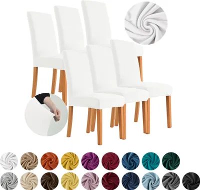 Produktbild von MEBLE ODNOWA, Stuhlhusse, Stuhlbezug, Standardgröße, Samt, Weiß, 6er Set, Velours, elastisch, Stuhlbezüge, Stuhlhussen, maschinenwaschbar