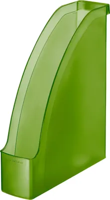 A green plastic magazine holder.