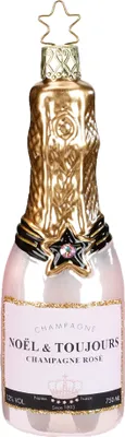 Produktbild von Christbaumschmuck Glas Champagner Flasche Rosé 12,5cm rosa