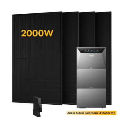 Produktbild von Powerness® Balkonkraftwerk mit Speicher, Anker SOLIX Solarbank 4 E5000 Pro Speicher mit 2x BP5000 Erweiterungsakku,4x 500W Module & Smart Meter 0% VAT