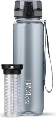 Produktbild von uberBottle crystalClear Trinkflasche mit Fruchtbehälter 1000ml / Stone Gray/ 720DGREE