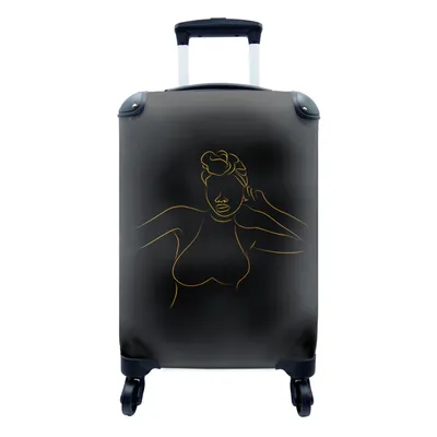 Produktbild von MuchoWow® Koffer Handgepäck Trolley Rollkoffer Kleine Reisekoffer mit 4 Rollen - Frau - Schwarz - Gold - Strichzeichnung - Cabin Size < 55x40x23 cm & 55x40x20 cm - Fotokoffer - Kabinenkoffer - Boardgepäck - Reise-Box - Reisekoffer - Reisegepäck - Koffer mit Bild - Trolley für Kinder