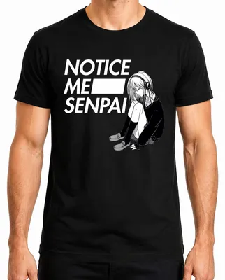 Productafbeelding van NOTICE ME SENPAI Anime Manga, meisjeshoofdtelefoon, schattig, otaku, Japan, heren T-shirt, zwart, maat XL