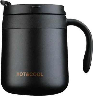 Produktbild von Kaffeebecher aus Edelstahl, doppelwandig isoliert, mit Deckel und Griff, 350ml, schwarz