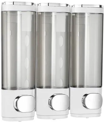 Produktbild von Ibenzoa® Wand-Seifenspender 3er-Set – 3 x 300 ml, Weiß, ABS, transparente Pumpspender zur Wandmontage ohne Bohren für Seife, Shampoo, Duschgel
