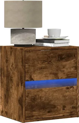 Image de vidaXL Tables de chevet murales avec lampes LED 2 pcs. Chêne fumé