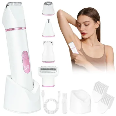 Produktbild von Intimrasierer für Frauen 5 in 1 Elektrischer Damenrasierer Ipx7 Wasserdicht Trimmer Damen Rasierer für Beine Arme Achseln und Bikinizone Weiß