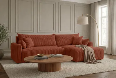Produktbild von Kaiser Möbel Ecksofa mit Schlaffunktion, Cordstoff Tilia, Kupfer, Rechts, JAPANDI