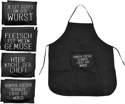Produktbild von 4er Set Lustige Kochschürze mit Spruch |  Latzschürze Grillschürze Schwarz |  Küchenschürze Backschürze | Schürze Polyester