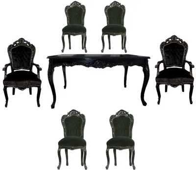 Immagine prodotto di Casa Padrino Set da pranzo barocco nero/nero - tavolo da pranzo + 6 sedie