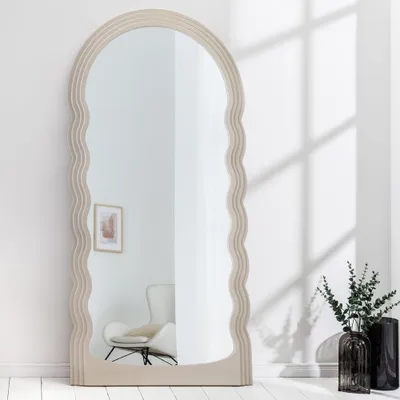Produktbild von cagü: Art-Deco-Design Wandspiegel PORTE Pastell-Greige Wellenform Rundbogen Fensteroptik 160cm x 80cm