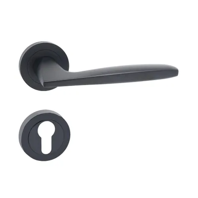Produktbild von Domino Türgriff MIA-R Drückergarnitur PZ - Profilzylinder Set Rund-Rosette Türklinke Kellertür & Innentür Aluminium Schwarz Türdrückergarnitur