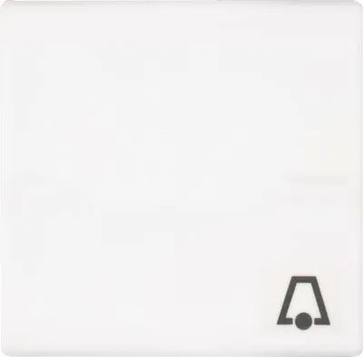 A white light switch cover with a bell symbol.