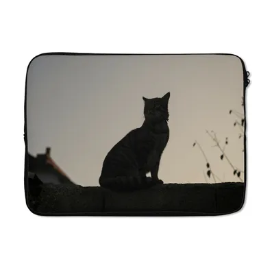 Produktbild von MuchoWow® Laptop Hülle 14 ZollKatze - Dunkelheit - Zaun Laptoptasche - Laptoptasche - Stoßsicher - Schutzhaube