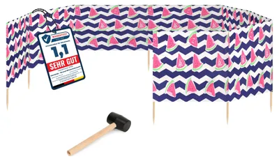 Produktbild von Garronda Strand Windschutz Sichtschutz 12m lang plus Gummihammer GAEX001 (Wassermelone-2, 12 m)