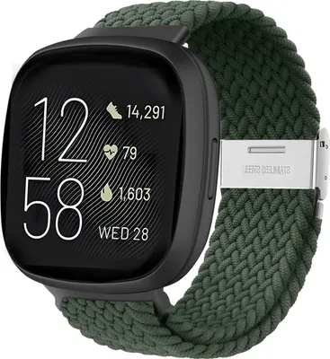 Produktbild von Strap-it Smartwatch Armband - Verstellbares geflochtenes Nylonband - passend für Fitbit Versa 3 / Fitbit Sense - olivgrün