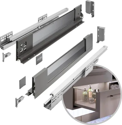 Produktbild von GTV - Schubladensystem AXIS PRO | Schublade mit Glasseiten | Schubkasten | Schubkastensystem | Höhe: 84 mm Länge: 500 mm | Anthrazit mit Rauchglas