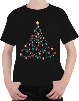 Produktbild von Lichterkette Tannenbaum - Weihnachten Weihnachtsgeschenk Christmas Uni Kinder T-Shirt, Schwarz, 140