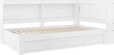 Produktbild von Flieks Schalfsofa Holzbett 90x200cm mit Ausziehbett, Tagesbett Einzelbett mit Led und Ladefunktion, Jugendbett mit Staufach, Weiß